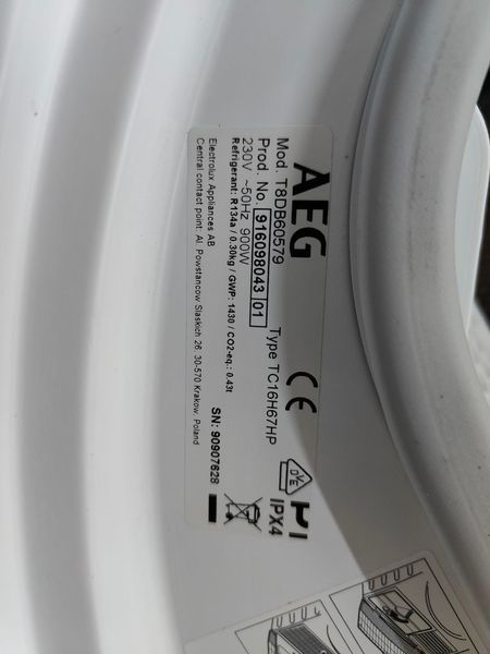 Сушильная машина AEG 8000 Series Lavatherm T8DB60579 900W sn 90907628 000052197 фото