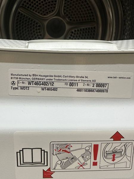 Сушильная машина Siemens iQ500 WT46G402 12 2600W 9кг sn 0011200097 000054293 фото