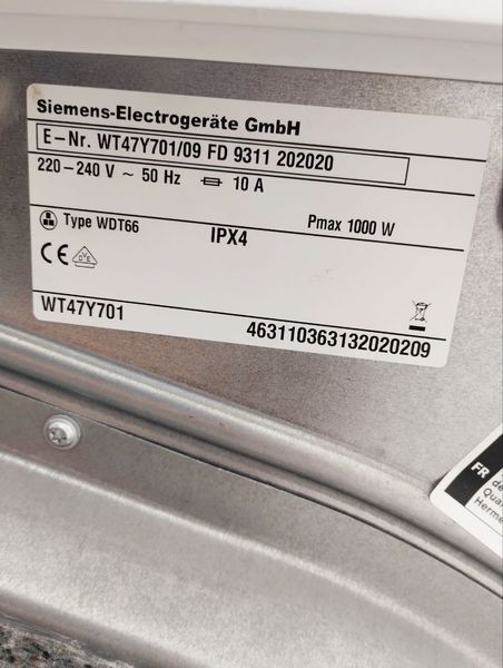 Сушильная машина Siemens WT47Y701 09 1000w 8 кг sn 9311 202020 000048011 фото
