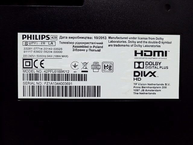 ТБ 42 Philips 42PFL6188K 12 LED Smart TV Full HD 3D 108w sn FZ1A1344003691 000034584 фото