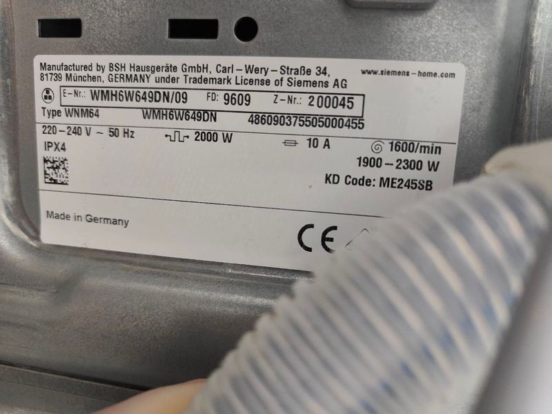 Стиральная машина Siemens iQ700 WMH6W649DN 09 2300W 8кг sn 9609200045 000053590 фото