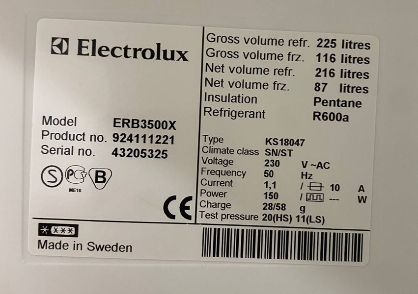 Холодильник двокамерний Electrolux ERB3500X 150W 216+87л sn 43205325 n 415 000048800 фото