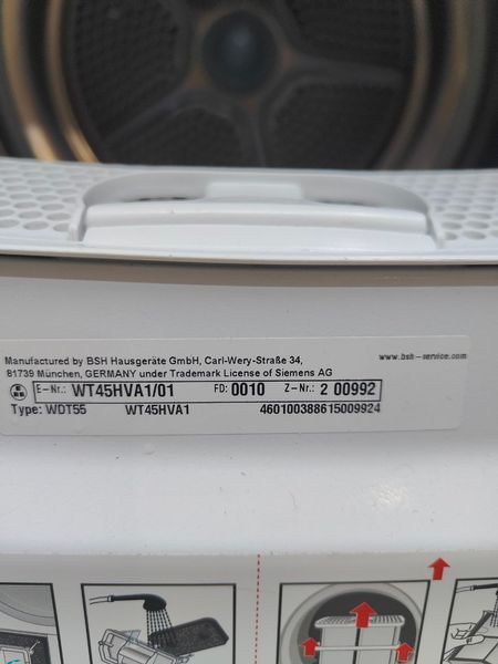 Сушильная машина Siemens WT45HVA1 625W 8кг sn 00102000992 000051075 фото