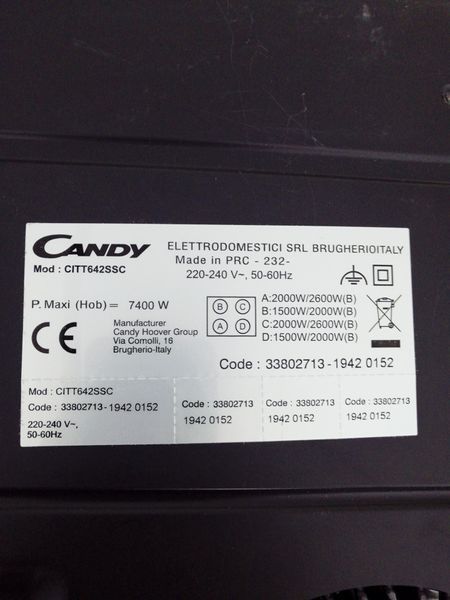 Варильна поверхня індукційна Candy CITT642SSC 7400w новий LPNHE605126233 275е 000032503 фото