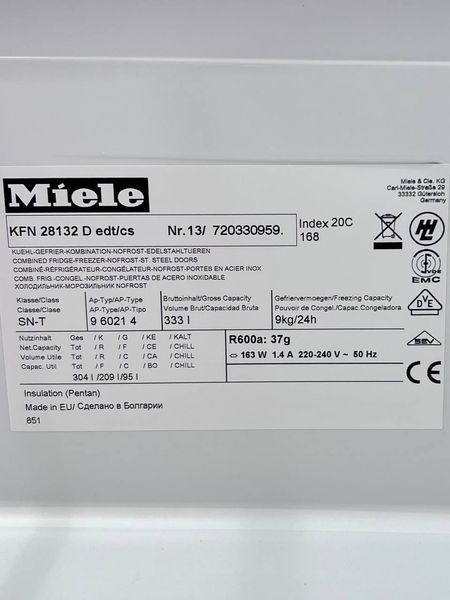 Холодильник двокамерний Miele KFN 28132 D 209+95 л 163w sn 13720330959 369е 000039513 фото
