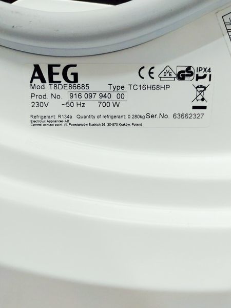 Сушильна машина AEG 8000 Series T8DE86685 700w 8 кг sn 63662327 000041773 фото