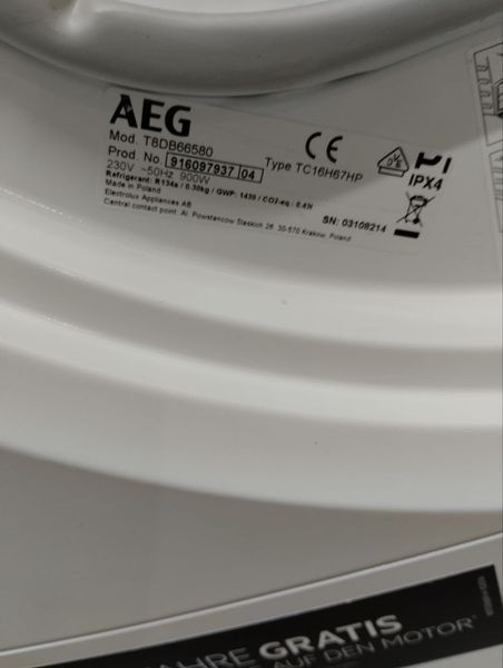 Сушильна машина AEG T8DB66580 900W sn 916097937 000046273 фото