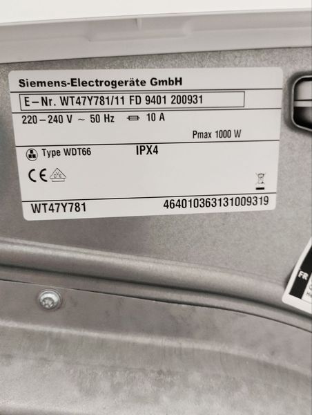 Сушильная машина Siemens WT47Y781 11 1000w 8 кг sn 9401 200931 000048007 фото