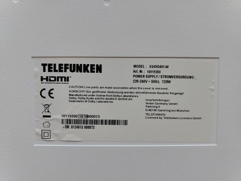 Телевизор 49 Telefunken XU49D401W 4K Ultra HD LED 120W sn 800073 000053526 фото