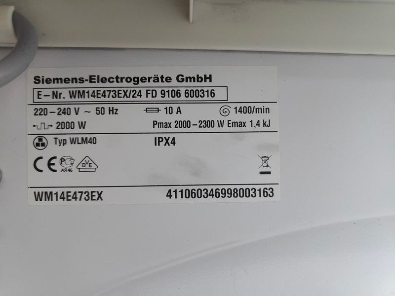 Пральна машина Siemens E14 47 WM14E473EX 2300W 7кг sn 9106600316 000051740 фото