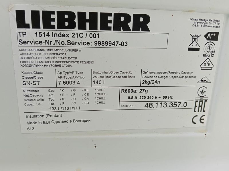 Холодильник однокамерний Liebherr TP1514 index 21C 116л sn 481133570 000050648 фото