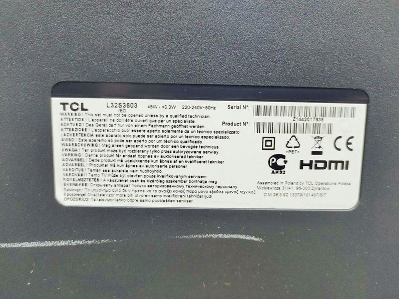 ТБ 32 TCL L32S3603 LED HD 45w sn Z1442017835 000045281 фото