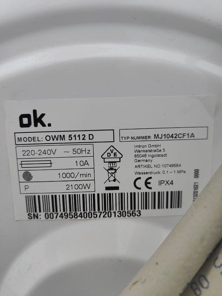 Пральна машина OK OWM5112D 2100W 5kg sn 00749584005720130563 000051656 фото