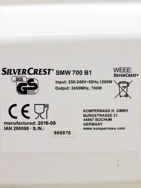 Мікрохвильова піч SilverCrest SMW 700 B1 1200w sn 008078 000029161 фото