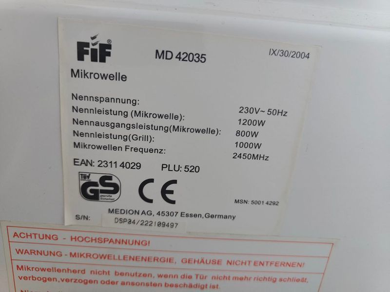 Микроволновая печь FIF MD 42035 000044809 фото
