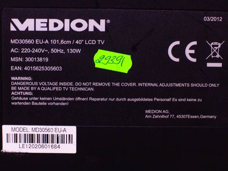 ТБ 40 Medion MD30560 EU A LCD 130w sn LE12020601684 000031915 фото