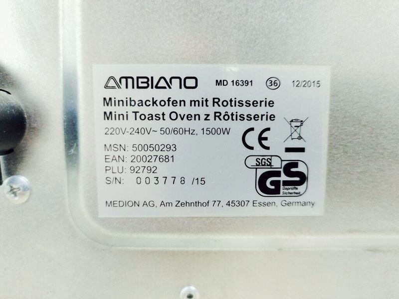 Электродуховка мини печь Ambiano MD 16391 1500w 28л 000002286 фото