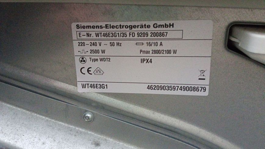 Сушильная машина Siemens WT46E3G1 2800W 6кг sn 9209200867 000051076 фото