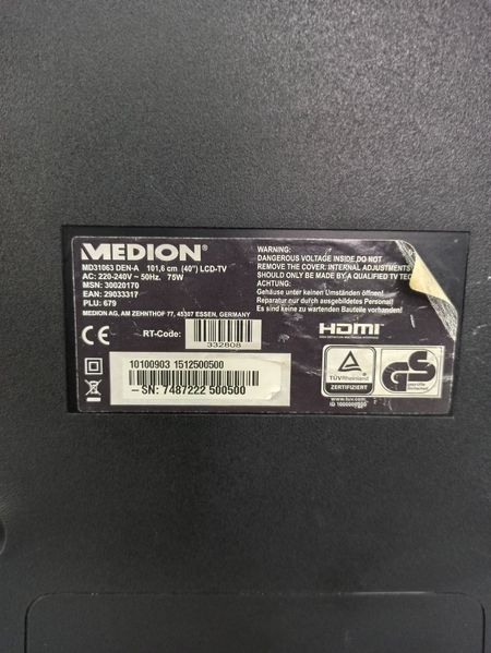 ТБ 40 Medion MD31063 75w LCD sn 7487222500500 000041406 фото