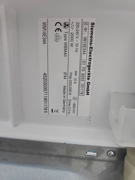 Пральна машина Siemens iQ300 WM16E344 01 2300W 7кг sn 9203701178 000053859 фото