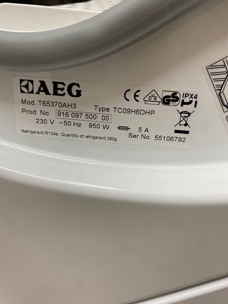 Сушильна машина AEG T65370AH3 950W 7кг sn 55106792 000048151 фото