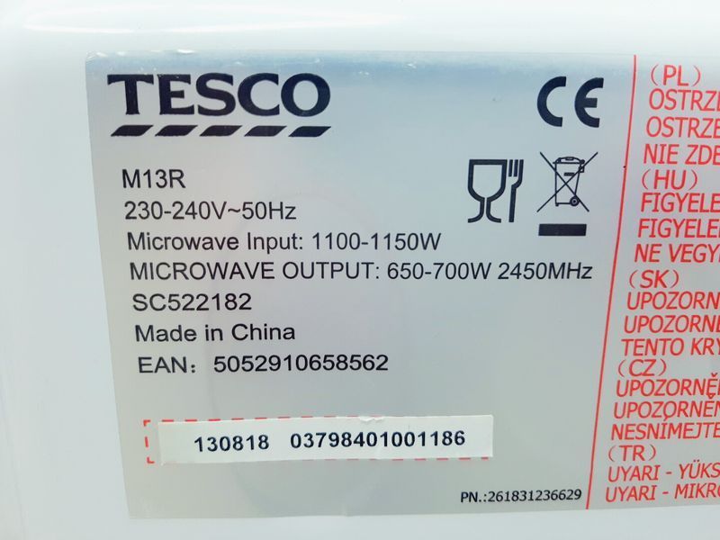 Мікрохвильова піч Tesco M13R 1150w sn 130818 000037167 фото