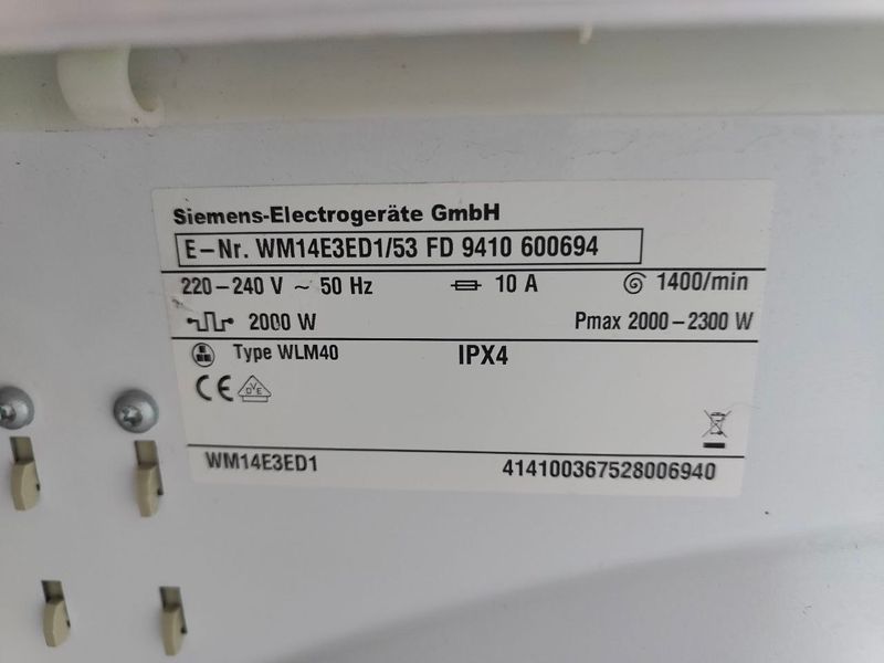 Пральна машина Siemens WLM40 WM14E3ED153 2300W 6kg sn 9410600694 000053093 фото