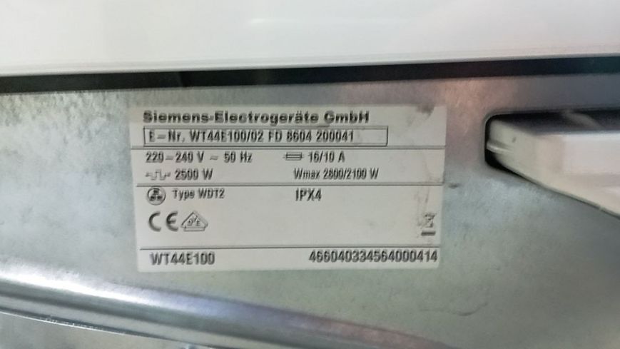 Сушильная машина SIEMENS WT44E100 2100W sn 466040334564000414 000046288 фото