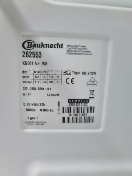 Холодильник двокамерний Bauknecht KG301 195+106л 272w sn 361006016357 000040325 фото