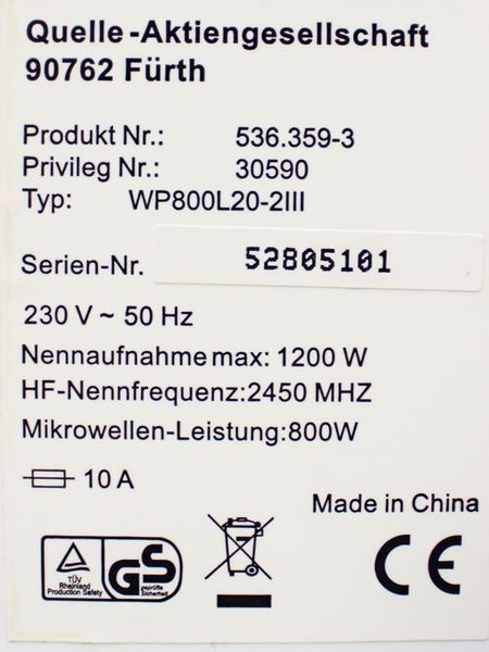Мікрохвильова піч Privileg 30590 1200w sn 52805101 000028766 фото