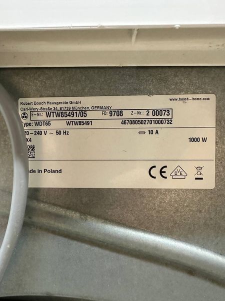 Сушильна машина Bosch WTW85491 1000W 7кг sn 9708200073 000051290 фото