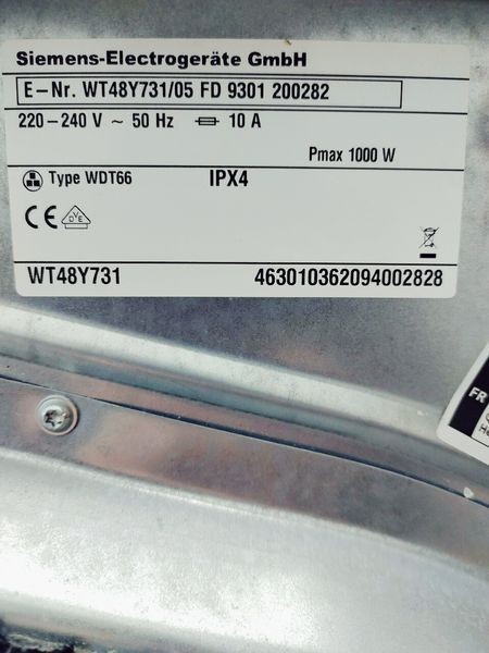Сушильна машина Siemens IQ800 WT48Y731 05 1000w 8 кг sn 9301 200282 000042698 фото
