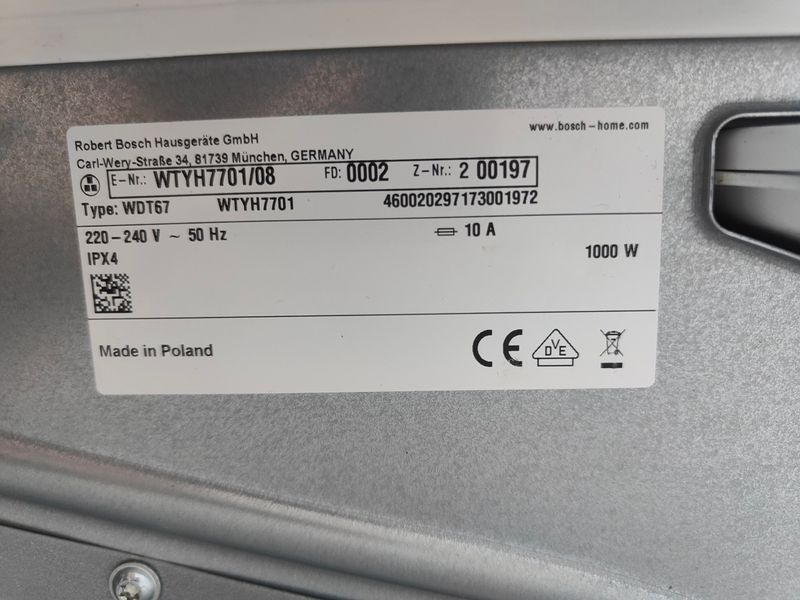 Сушильная машина Bosch HomeProfessional WTYH7701 08 1000W 8кг sn 0002200197 000053880 фото
