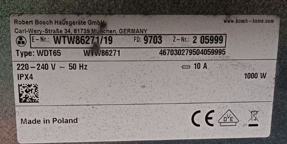 Сушильна машина Bosch Series4 WTW86271 1000W 8кг sn 9703205999 000051763 фото