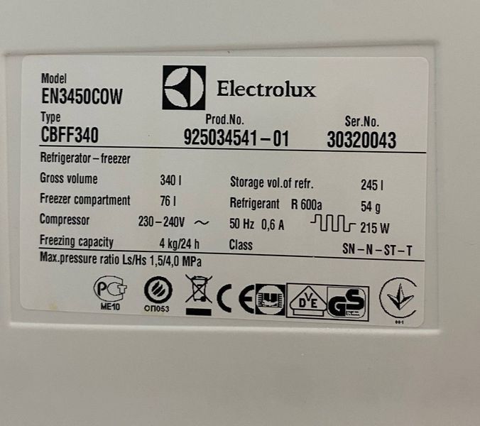 Холодильник двокамерний Electrolux 245+76л 215W sn 30320043 n 424 000048809 фото