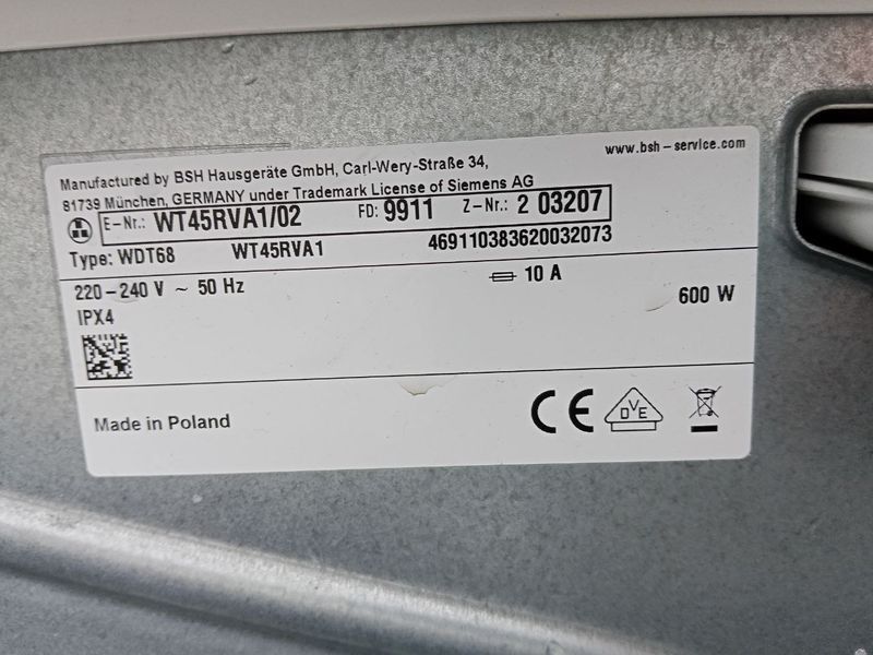 Сушильная машина Siemens WT45RVA1 02 600W 7кг sn 9911203207 000051070 фото