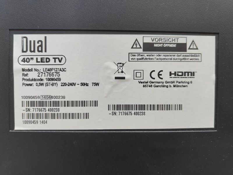 Телевизор 40 Dual LE40F127A3C Full HD LED sn 7176675400238 000053509 фото