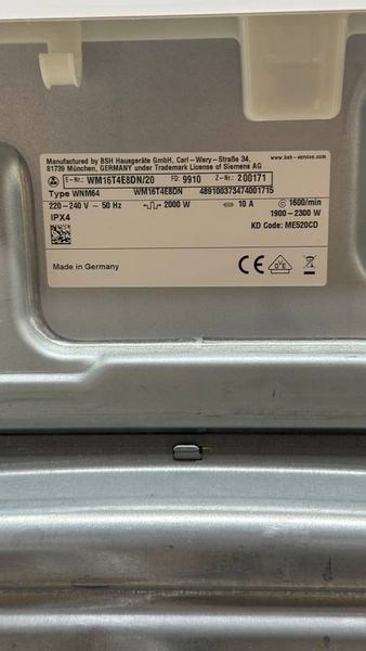 Стиральная машина Siemens iQ700 WM16T4E8DN 20 2300W 8кг sn 9910200171 000053587 фото
