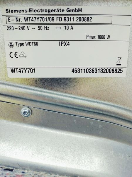 Сушильна машина Siemens IQ800 WT47Y701 09 1000w 8кг sn 9311 200882 000040780 фото