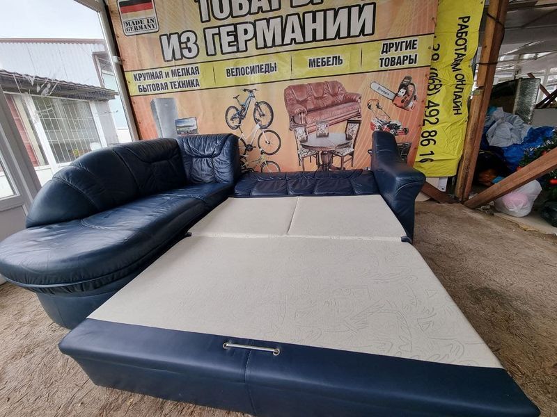 Кутовий диван розкладний шкіряний синій 20210320013 000024361 фото
