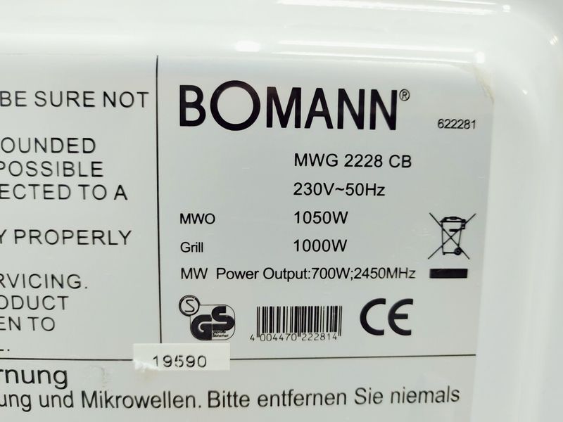Мікрохвильова піч Bomann MWG 2228 CB 1050w гриль 1000w sn 19590 000042859 фото