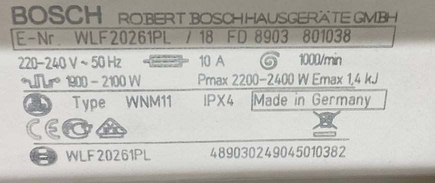 Стиральная машина Bosch WLF20261PL 2400W 5кг sn 8903801038 000048714 фото
