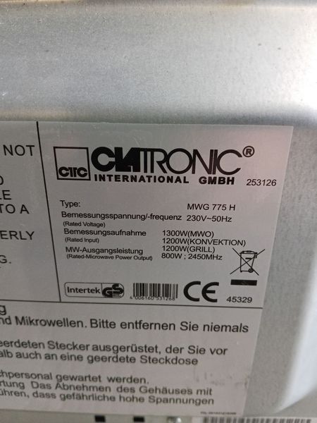Микроволновая печь Clatronic MWG775H 1300W sn 253156 000050456 фото