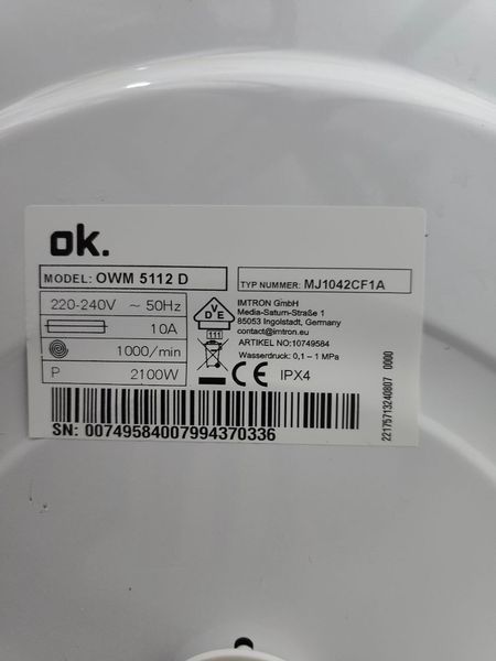 Пральна машина OK OWM5112D 2100W 5кг sn 00749584007994370336 000051683 фото