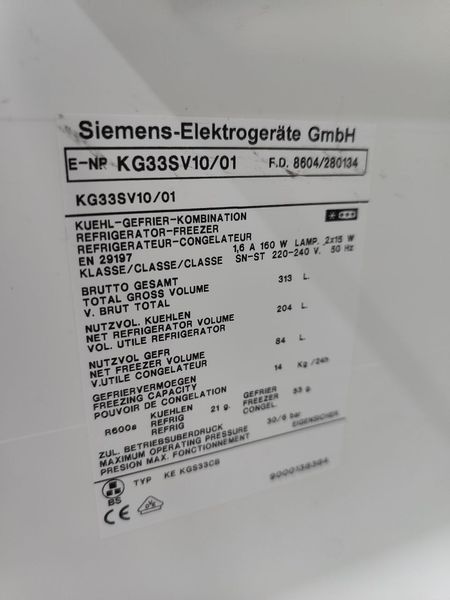 Холодильник Siemens KG33SV10 01 160W 204+84л sn 860428034 n634 000052987 фото