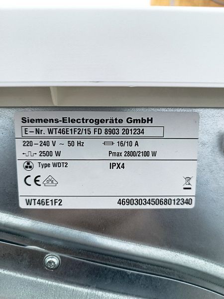 Сушильная машина Siemens WT46E1F2 15 2800w 7 кг sn 8903 201234 000046170 фото