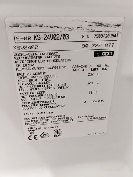 Холодильник Siemens KS 24V02 160W 169+58 л sn 90220877 000047910 фото