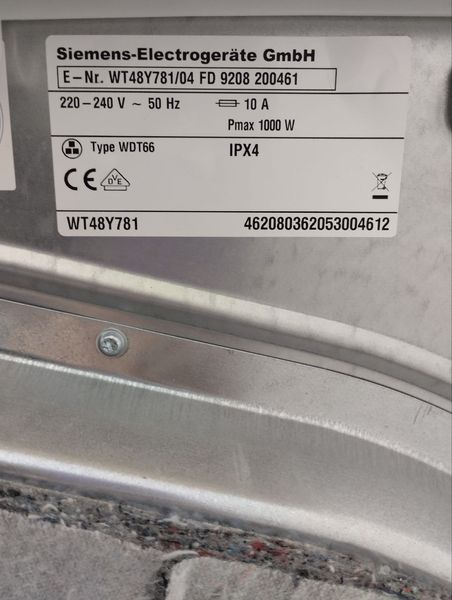 Сушильная машина Siemens WT48Y781 1000w 8 кг sn 462080362053004612 000046596 фото