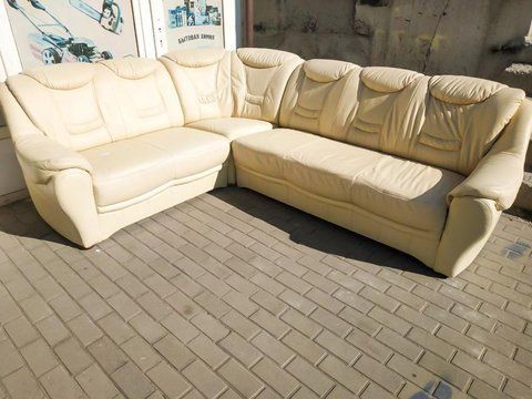Кутовий диван шкіряний бежевий 20200910001 000019587 фото