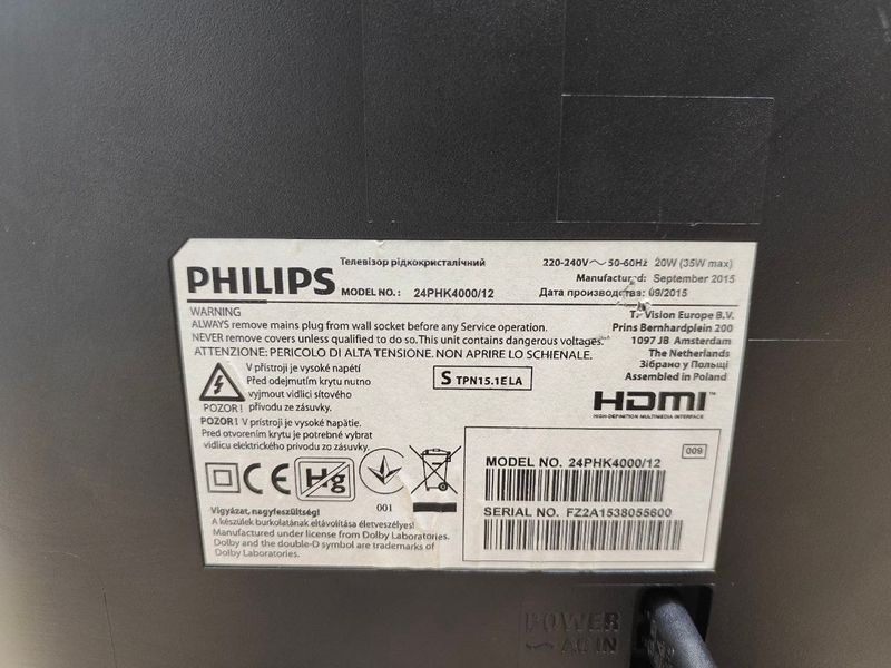 Телевизор 24 Philips 24PHK4000 12 HD LED 35W sn FZ2A1538055600 000053530 фото